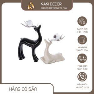 Tượng Gốm Cặp Đôi Hươu Tài Lộc Trang Trí Tủ Kệ Decor Phòng