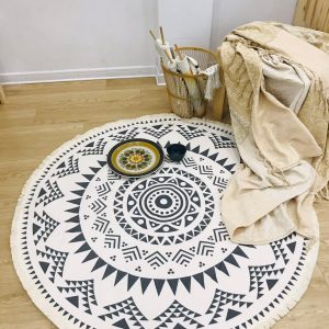 thảm tròn decor phong cách boho